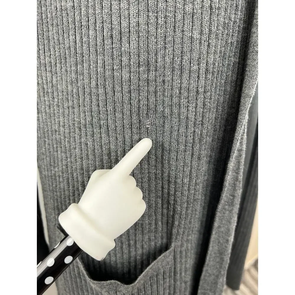 Eileen Fisher Gray Long Sleeve Ribbed Knit Open Front Womens Wool Cardigan Sz M